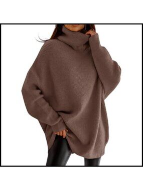 Oversized Turtleneck Batwing Sweater Chunky Knit Pullover